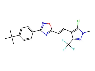 3-[4-(tert-butyl)phenyl]-5-{2-[5-chloro-1-methyl-3-(trifluoromethyl)-1H-pyrazol-4-yl]vinyl}-1,2,4-oxadiazole structure