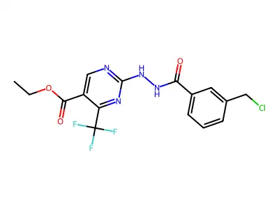 ethyl 2-{2-[3-(chloromethyl)benzoyl]hydrazino}-4-(trifluoromethyl)pyrimidine-5-carboxylate structure