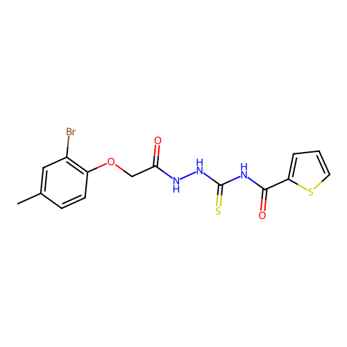 N-({2-[(2-bromo-4-methylphenoxy)acetyl]hydrazino}carbonothioyl)-2-thiophenecarboxamide structure