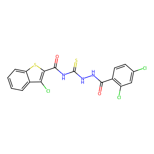 3-chloro-N-{[2-(2,4-dichlorobenzoyl)hydrazino]carbonothioyl}-1-benzothiophene-2-carboxamide structure