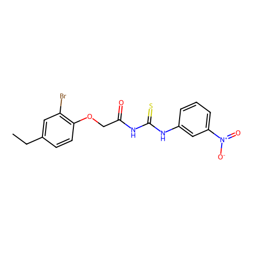 2-(2-bromo-4-ethylphenoxy)-N-[(3-nitrophenyl)carbamothioyl]acetamide structure