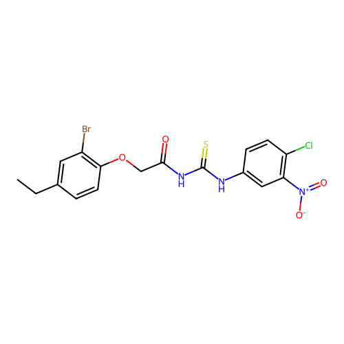 2-(2-bromo-4-ethylphenoxy)-N-[(4-chloro-3-nitrophenyl)carbamothioyl]acetamide structure