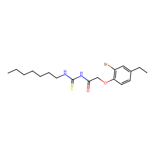 2-(2-bromo-4-ethylphenoxy)-N-(heptylcarbamothioyl)acetamide structure