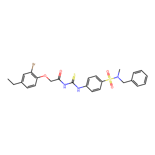 N-{[(4-{[benzyl(methyl)amino]sulfonyl}phenyl)amino]carbonothioyl}-2-(2-bromo-4-ethylphenoxy)acetamide structure