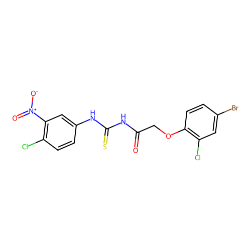 2-(4-bromo-2-chlorophenoxy)-N-[(4-chloro-3-nitrophenyl)carbamothioyl]acetamide structure