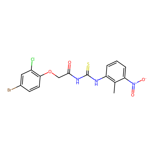 2-(4-bromo-2-chlorophenoxy)-N-[(2-methyl-3-nitrophenyl)carbamothioyl]acetamide structure