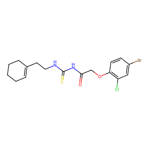 2-(4-bromo-2-chlorophenoxy)-N-({[2-(1-cyclohexen-1-yl)ethyl]amino}carbonothioyl)acetamide structure