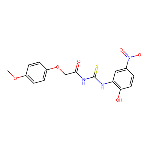 N-[(2-hydroxy-5-nitrophenyl)carbamothioyl]-2-(4-methoxyphenoxy)acetamide structure
