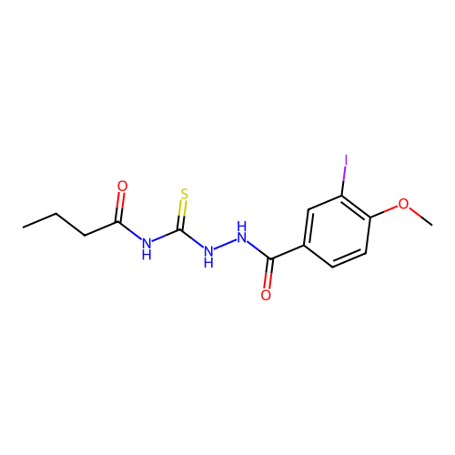 N-({2-[(3-iodo-4-methoxyphenyl)carbonyl]hydrazinyl}carbonothioyl)butanamide structure