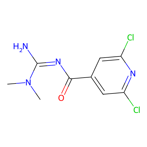 N-[amino(dimethylamino)methylidene]-2,6-dichloropyridine-4-carboxamide structure