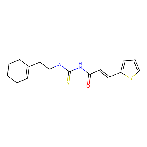 (E)-N-((2-(cyclohex-1-en-1-yl)ethyl)carbamothioyl)-3-(thiophen-2-yl)acrylamide structure