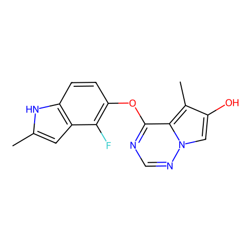 4-((4-Fluoro-2-methyl-1H-indol-5-yl)oxy)-5-methylpyrrolo[2,1-f][1,2,4]triazin-6-ol structure
