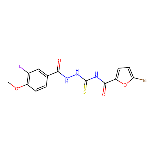 5-bromo-N-{[2-(3-iodo-4-methoxybenzoyl)hydrazino]carbonothioyl}-2-furamide structure