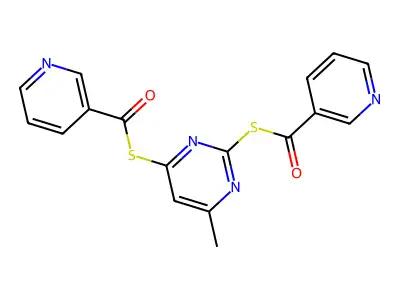 4-Methyl-6-(3-pyridylcarbonylthio)pyrimidin-2-ylthio 3-pyridyl ketone structure