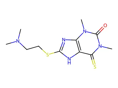 8-[2-(dimethylamino)ethylsulfanyl]-1,3-dimethyl-6-sulfanylidene-7H-purin-2-one structure