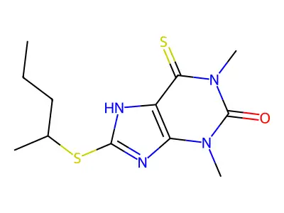 1,3-dimethyl-8-pentan-2-ylsulfanyl-6-sulfanylidene-7H-purin-2-one structure