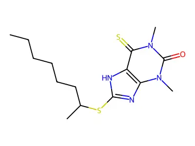 1,3-dimethyl-8-octan-2-ylsulfanyl-6-sulfanylidene-7H-purin-2-one structure