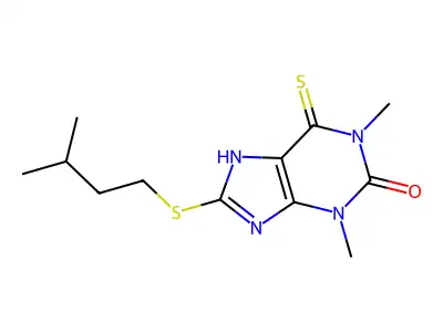 1,3-dimethyl-8-(3-methylbutylsulfanyl)-6-sulfanylidene-7H-purin-2-one structure