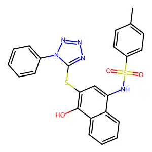 (NE)-4-methyl-N-[4-oxo-3-[(1-phenyl-2,3-dihydrotetrazol-5-yl)sulfanyl]naphthalen-1-ylidene]benzenesulfonamide structure