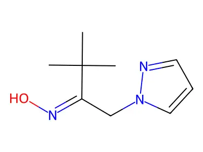 N-(3,3-dimethyl-1-pyrazol-1-ylbutan-2-ylidene)hydroxylamine structure