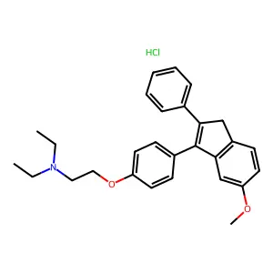 Triethylamine, 2-(p-(5-methoxy-2-phenyl-3-indenyl)phenoxy)-, hydrochloride structure