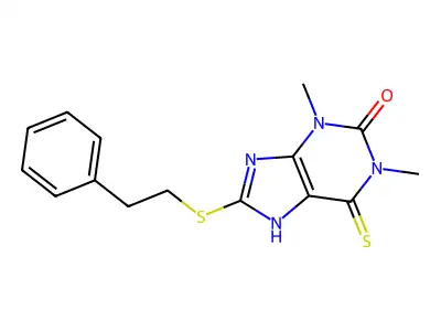 1,3-dimethyl-8-(2-phenylethylsulfanyl)-6-sulfanylidene-7H-purin-2-one structure