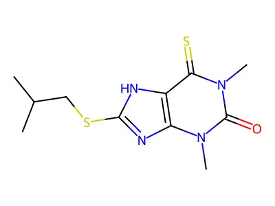 1,3,6,9-Tetrahydro-1,3-dimethyl-8-((2-methylpropyl)thio)-6-thioxo-2H-purin-2-one structure