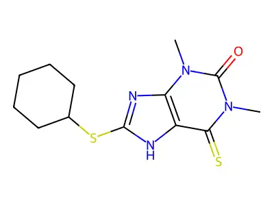 8-(Cyclohexylthio)-1,3,6,9-tetrahydro-1,3-dimethyl-6-thioxo-2H-purin-2-one structure