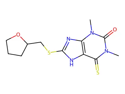 Theophylline, 8-(tetrahydrofurfuryl)thio-6-thio- structure