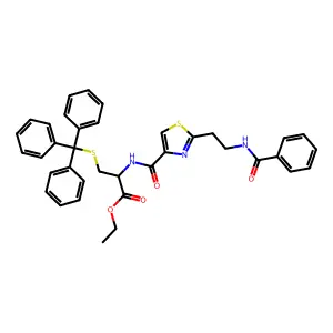 ethyl 2-[[2-(2-benzamidoethyl)-1,3-thiazole-4-carbonyl]amino]-3-tritylsulfanylpropanoate structure