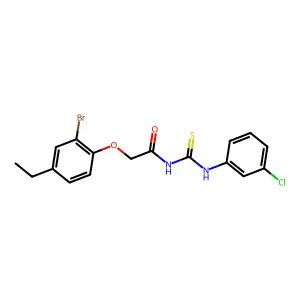 2-(2-bromo-4-ethylphenoxy)-N-[(3-chlorophenyl)carbamothioyl]acetamide structure