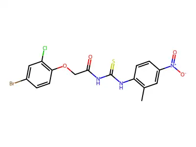 2-(4-bromo-2-chlorophenoxy)-N-[(2-methyl-4-nitrophenyl)carbamothioyl]acetamide structure