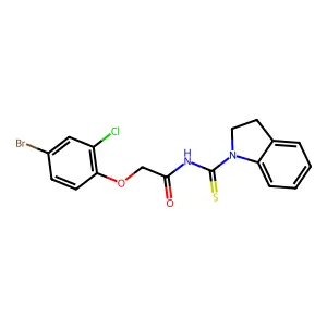2-(4-bromo-2-chlorophenoxy)-N-(2,3-dihydro-1H-indol-1-ylcarbonothioyl)acetamide structure
