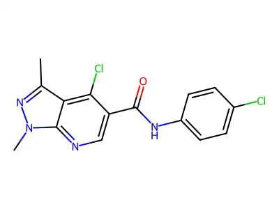 4-chloro-N-(4-chlorophenyl)-1,3-dimethylpyrazolo[3,4-b]pyridine-5-carboxamide structure