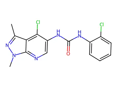 N-(4-chloro-1,3-dimethyl-1H-pyrazolo[3,4-b]pyridin-5-yl)-N'-(2-chlorophenyl)urea structure