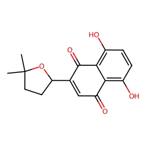 6-(5,5-Dimethyltetrahydro-2-furanyl)-5,8-dihydroxynaphthoquinone structure