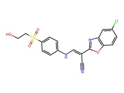 2-(5-Chloro-1,3-benzoxazol-2-yl)-3-[4-(2-hydroxyethanesulfonyl)anilino]prop-2-enenitrile structure