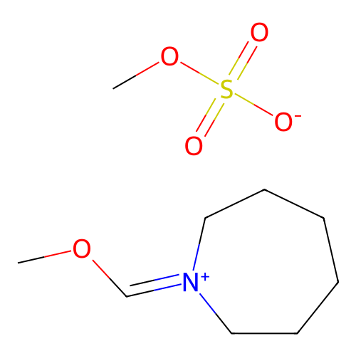 Hexahydro-1-(methoxymethylene)-1H-azepinium methyl sulphate structure