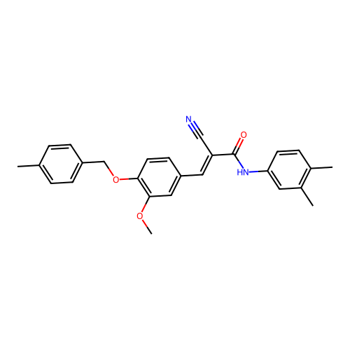 (E)-2-cyano-N-(3,4-dimethylphenyl)-3-[3-methoxy-4-[(4-methylphenyl)methoxy]phenyl]prop-2-enamide structure
