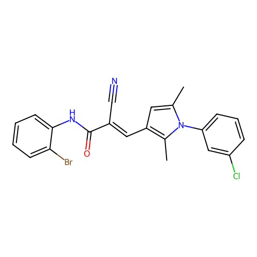 (E)-N-(2-bromophenyl)-3-[1-(3-chlorophenyl)-2,5-dimethylpyrrol-3-yl]-2-cyanoprop-2-enamide structure