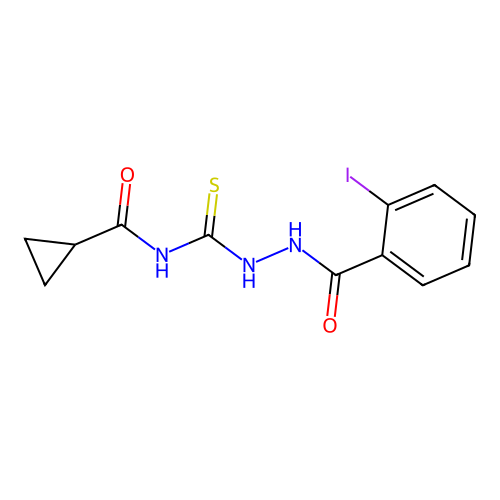 N-({2-[(2-iodophenyl)carbonyl]hydrazinyl}carbonothioyl)cyclopropanecarboxamide structure