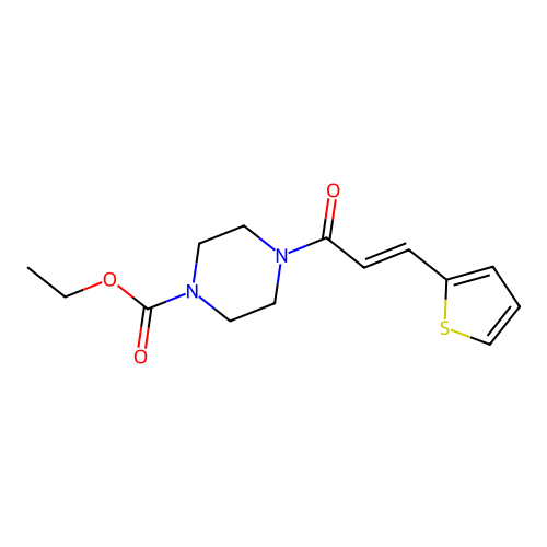 (E)-ethyl 4-(3-(thiophen-2-yl)acryloyl)piperazine-1-carboxylate structure