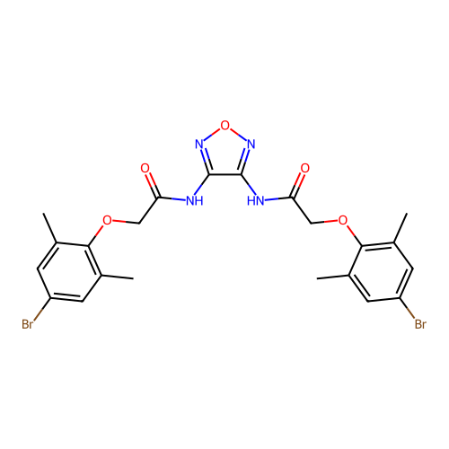 N,N'-1,2,5-oxadiazole-3,4-diylbis[2-(4-bromo-2,6-dimethylphenoxy)acetamide] structure