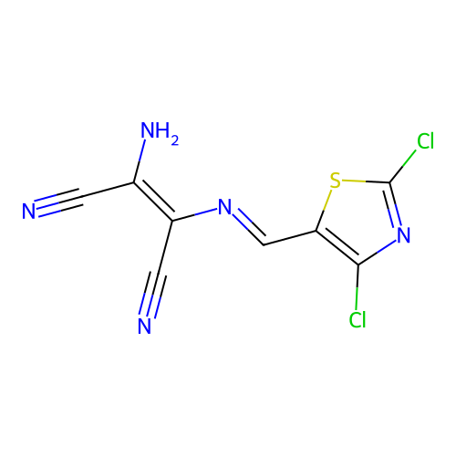 2-Amino-3-[(2,4-dichloro-1,3-thiazol-5-yl)methylideneamino]but-2-enedinitrile structure