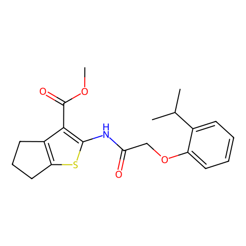methyl 2-{[(2-isopropylphenoxy)acetyl]amino}-5,6-dihydro-4H-cyclopenta[b]thiophene-3-carboxylate structure