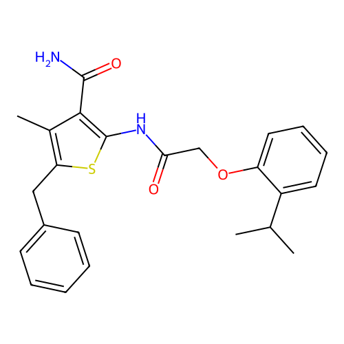 5-Benzyl-2-{[(2-isopropylphenoxy)acetyl]amino}-4-methyl-3-thiophenecarboxamide structure