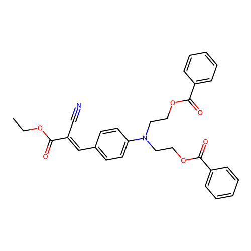 2-Propenoic acid, 3-(4-(bis(2-(benzoyloxy)ethyl)amino)phenyl)-2-cyano-, ethyl ester structure