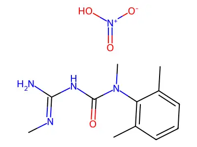 Urea, 1-methyl-3-methylamidino-1-(2,6-xylyl)-, nitrate structure