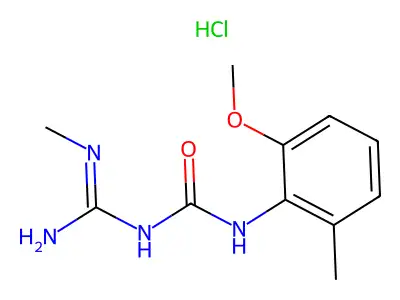 Urea, 1-(2-methoxy-6-methylphenyl)-3-methylamidino-, hydrochloride structure