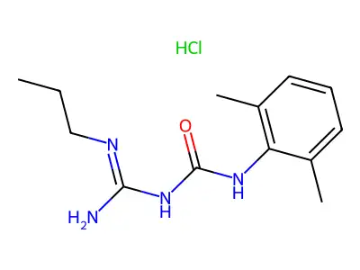 Urea, N-(2,6-dimethylphenyl)-N'-(imino(propylamino)methyl)-, hydrochloride (1:1) structure